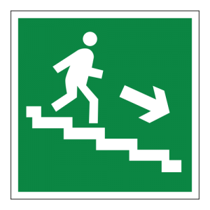 Знак Е13 "Направление к эвакуационному выходу по лестнице вниз, направо" 200x200х2 мм пластик фотолюминесцентный